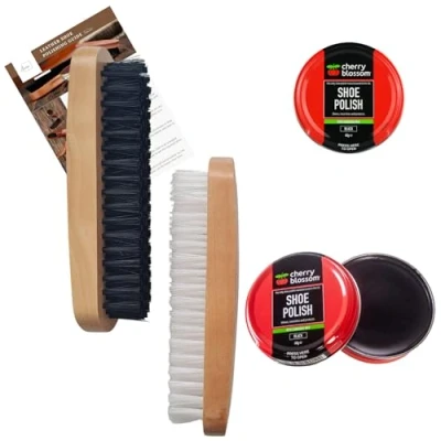 Image of INESE Black Shoe Polish Kit, Set, 2 Polishes, Brushes