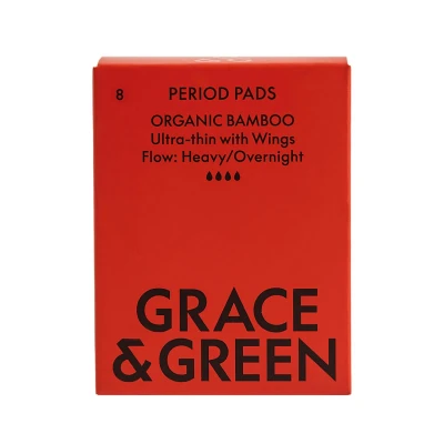 Image of Grace and Green Organic Cotton Bamboo Heavy Period Pads (Pack of 8)