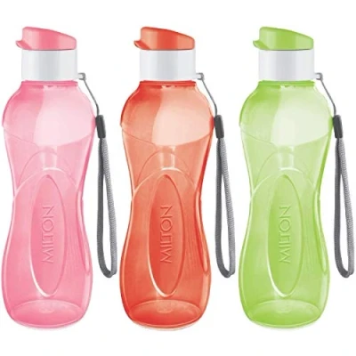 Image of MILTON Kids Water Bottles Reusable Leakproof 355 ml Plastic Wide Mouth Large Big Drinks Bottle BPA &amp; Leak Free with Handle Carrier Strap for School, Cycling, Camping, Hiking, Gym Yoga