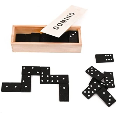 Image of KandyToys M.Y 6&quot; Double Six Dominoes in Wooden Retro Gift Box