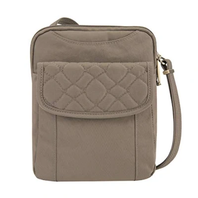 Image of Travelon Women&#039;s Anti theft signature quilted slim Pouch Shoulder Bag for Travel, One size, sand colour, standard pocket