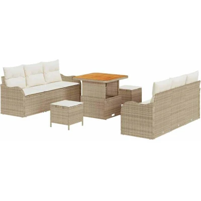 Image of vidaXL 9 Piece Garden Sofa Set with Cushions Beige Poly Rattan Acacia