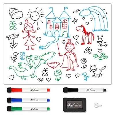 Image of Vinsani Whiteboard 60 x 90 cm Size Make Notes, Lists, Memos, Menus. for Home, School, Office and Kitchen Use with 4 Free Magnetic Dry Wipe Pens Eraser
