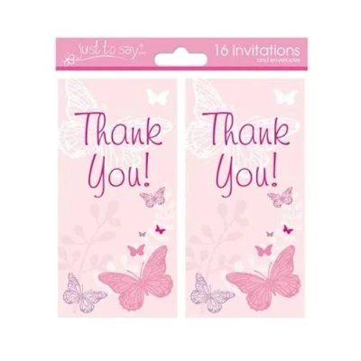 Image of 16 x Packs Pretty Butterfly Blank Thank You Cards &amp; Envelopes