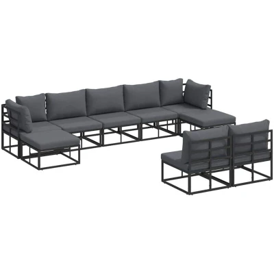 Image of vidaXL Garden Sofa Set with Cushion Pillow 9 pcs Black Aluminium