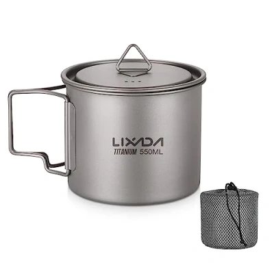 Image of Lixada Ultralight Titanium Portable Water Cup with Lid and Folding Handle Outdoor Camping Kitchen Picnic