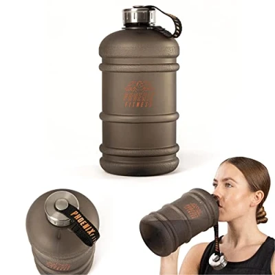 Image of Phoenix Fitness Water Bottle 2L Drinks with Leakproof Cap and Carry Strap Lightweight for Sports, Gym &amp; Travel BPA Free Non Toxic Black