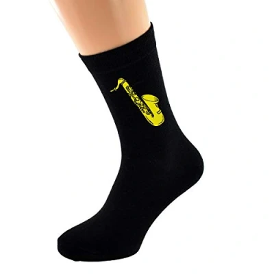 Image of GTR Prestige Giftware Pair of Saxophone with Vinyl Print Design Socks. Adult size UK 6 12 Euro 39 46 (X6S019)