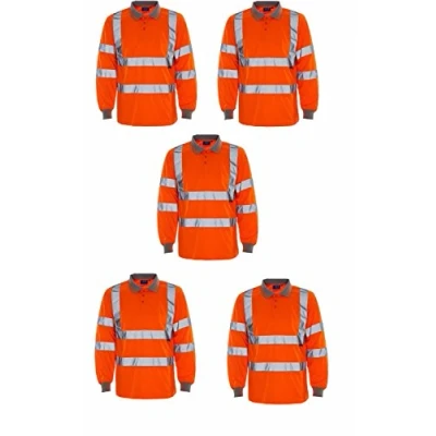 Image of Supertouch 5 Pack High Vis Hi Viz Visibility Polo Shirt LongsleevesOrange XXX Large