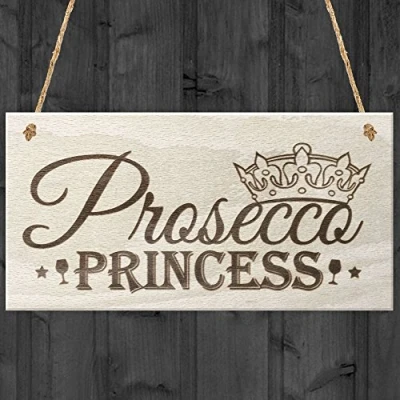 Image of RED OCEAN Prosecco Princess Novelty Wooden Hanging Plaque Gift Funny Alcohol Sign