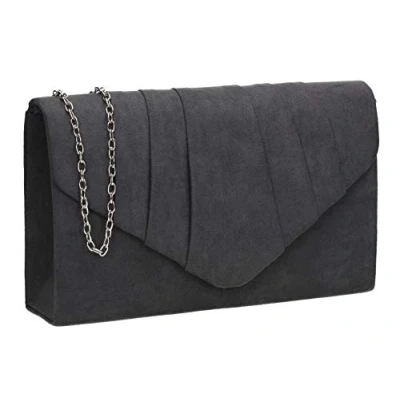 Image of Swanky Swans Women&#039;s Iggy Suede Velvet Envelope Party Prom Clutch Bag Black (Charcoal) ,5x13x22 cm (W x H L)