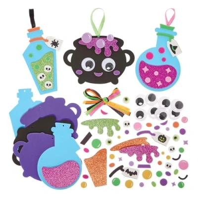 Image of Baker Ross FN292 Potions and Cauldrons Mix Match Decoration Kits Pack of 8, Halloween Arts Crafts for Kids, Decorations