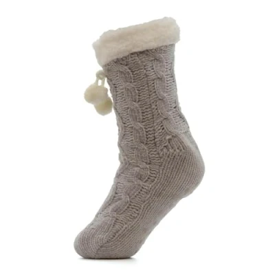 Image of A2Z Ladies Socks Chenille Cable Sherpa Lining Pom LS947 Grey 4 8