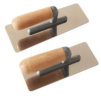 Image of Round Ox Trowel,Stainless Steel Plastering Tools Trowel Handshake and Mirror Finish with Wooden Handle Bricklayer Manual for Building Decoration(2Pcs)