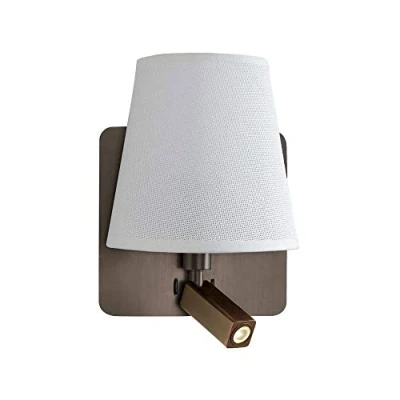 Image of Bahia Wall Lamp with Large Back Plate E27 + Reading Light 3W LED White Shade Bronze 4000K, 200lm,