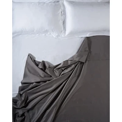 Image of LENZUOLISSIMI Queen Bed Sheet in Satin Cotton 300 Thread Count 240 x 290 cm Made Italy Gunmetal Grey