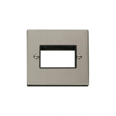 Image of Click Deco 1 Gang MiniGrid Triple Aperture Unfurnished Plate Stainless Steel Black Inserts