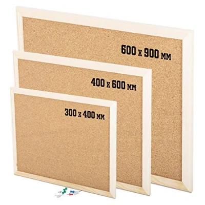 Image of KAV Cork Notice Office Memo School with 6 Push Pins Classic Wood Natural Frame Board, Brown (Various Sizes to Choose from) (600MM x 900MM)