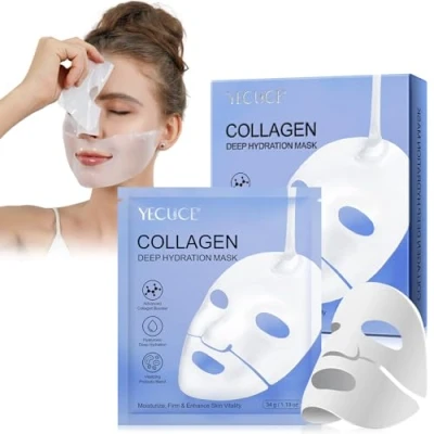 Image of Bio Collagen Face Mask, 6pcs Sheet Night Wrapping Mask Hydrating, Reduce Fine Lines &amp; Wrinkles, Pore Minimizing, Elasticity Improvement,