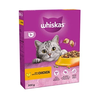 Image of Whiskas 1+ Adult Cat Dry Food Chicken 300g (Pack of 6)