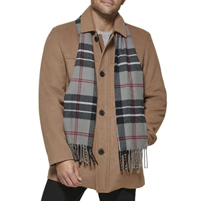 Image of Dockers Men&#039;s Weston Wool Blend Coat (Regular and Big &amp; Tall), Camel/Light Grey Scarf, XL