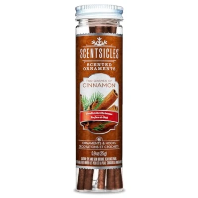 Image of Scentsicles Brand Two Dashes of Cinnamon Scented Ornaments with Hooks Potpourri Sachet, 6 Sticks in 1 Bottle