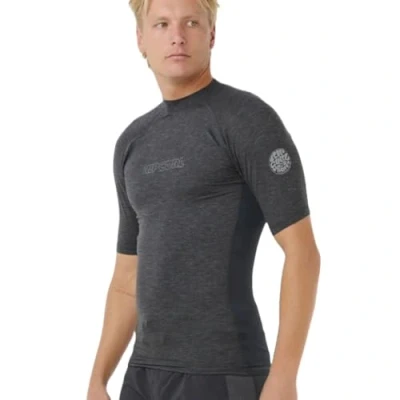 Image of RIP CURL Mens Dawn Patrol Performance UPF Short Sleeve Rash Vest Top Mineral Blue UV Sun Protection and SPF