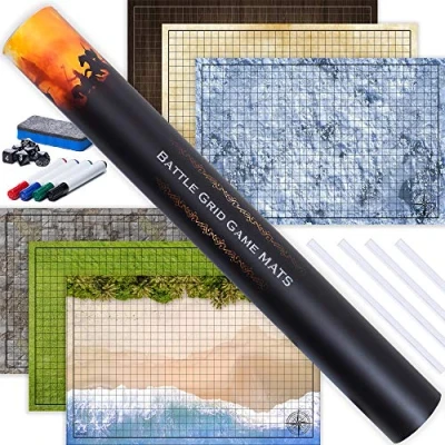 Image of TIDYBOSS Dungeons and Dragons Starter Set 3 X Double Sides 24x 36 Game Grid Mat 6 Terrains Includes Dry Erase Markers, Eraser, Dice Clips