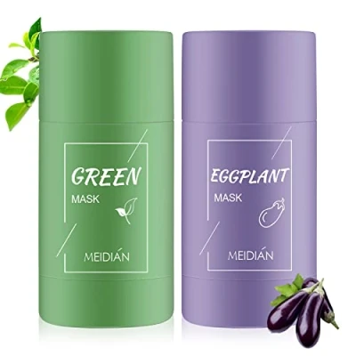 Image of 2PCS Green Tea/Eggplant Mask Purifying Clay Stick Mask, Blackhead Peel Off Facial Deep Clean Pore, Improves Skin for Women Men All Types