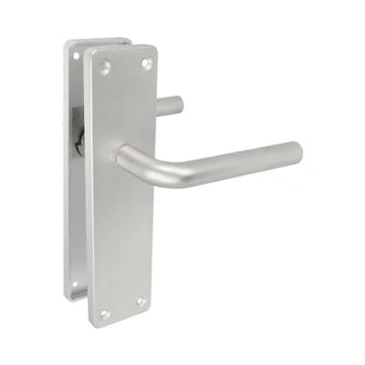 Image of Amig Silver Plated Aluminium Square Plate Curved Handle for Entrance and Indoor Outdoor Use 222 x 55mm with Decorative Modern Crank
