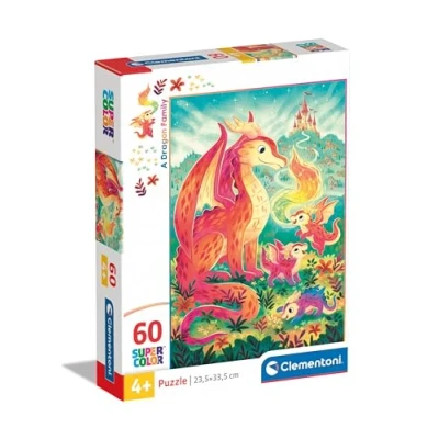 Image of Clementoni Jigsaw Puzzle A Dragon Family 60 Pieces Supercolor For Children 4 6 Years, Cartoon, Gift Boy/Girls, Kids, Made In Italy, 26600