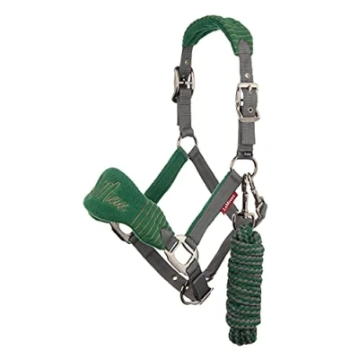 Image of LeMieux Vogue Fleece Headcollar with Lead Rope in Hunter Green Extra Padding, Adjustable at Curb and Poll Strap Full