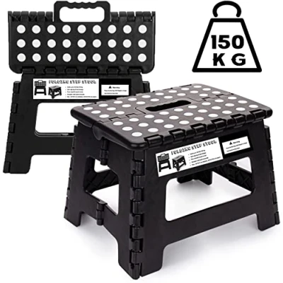 Image of Folding Step Stool 9 inch Kids Adults Heavy Duty Foldable Plastic Stepping for Kitchen, Bathroom, Garden and Outdoor Activities (Black)