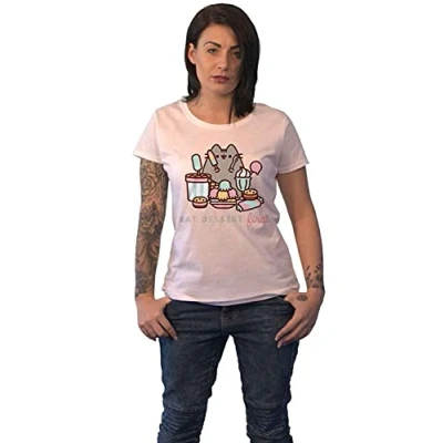 Image of Officially Licensed Pusheen Eat Dessert First Women&#039;s T Shirt (XX Large) White