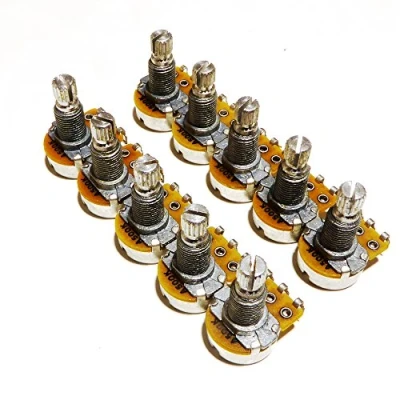 Image of 10 x guitar B250K log potentiometers 24mm diameter 18mm shaft tone volume