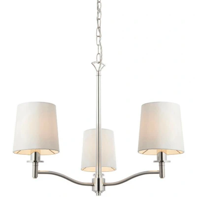 Image of Ortona Vintage Pendant 3 Light Bright Nickel White Fabric Shades