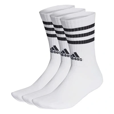 Image of adidas Unisex Kids 3 Stripes Cushioned Crew Socks Pairs, White/Black, 4 5 Years