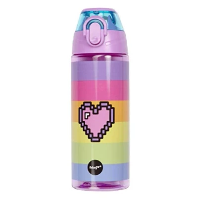 Image of Fringoo 600ml Kids Water Bottle with Straw &amp; Fliptop Lock 100% Leakproof BPA Free for School Pixel Heart