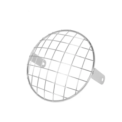 Image of Motorcycle Headlight Grill 7&#039;&#039; Mesh Metal Square Protector Guard Cover Black/Chrome Retro (Color : Chrome)