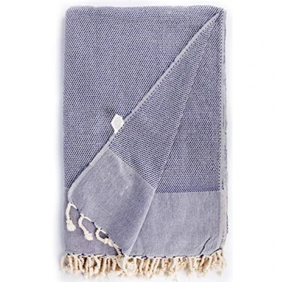 Image of Bersuse 100% Cotton Ventura XXL Throw Blanket Turkish Towel Dark Blue