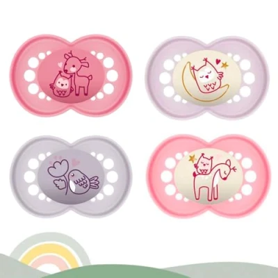 Image of MAM day and night &quot;Skin Soft&quot; silicone dummy, 6 16 Mix, set of 4, including 2 sterilised transport boxes
