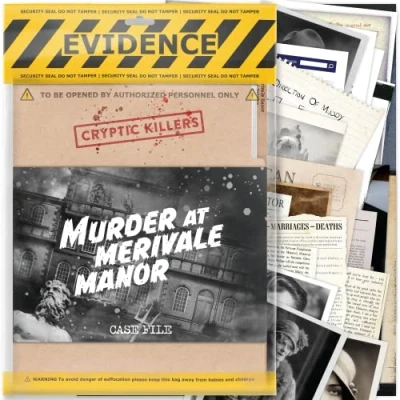 Image of Cryptic Killers Unsolved Murder mystery game Cold Case Files Investigation Detective Evidence &amp; Crime File individuals, date nights party games at Merivale Manor