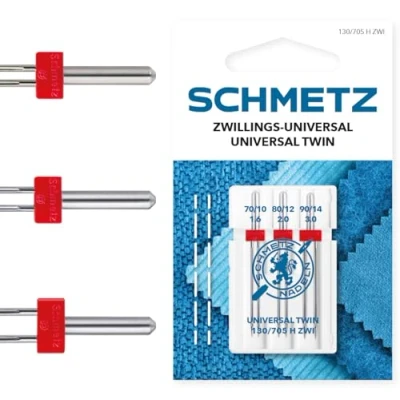 Image of SCHMETZ Domestic Sewing Machine Needle 3 Universal Twin Needles 1,6/70 2,0/80 3,0/90 130/705 H Two SORT. for on All Household Machines with Zigzag Function