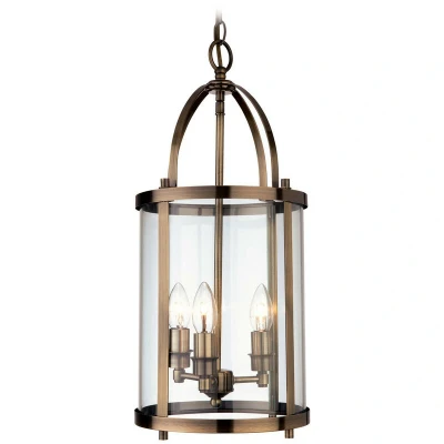 Image of Imperial 3 Light Round Ceiling Pendant Lantern Antique Brass, E14