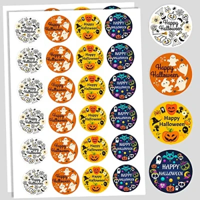 Image of Papa Prints Pack of 48 Halloween Decoration Stickers Trick or Treat Labels (45 mm) for Party, Envelopes, Sweet Cones