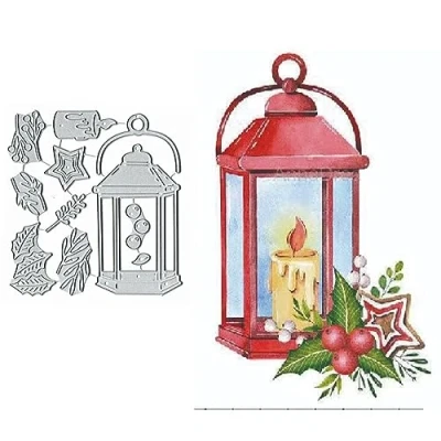 Image of Christmas Lamp Candle Metal Die Cuts,Merry Flower Leaf Cutting Dies Cut Stencils for DIY Embossing Photo Decorative Paper Scrapbooking Card Making