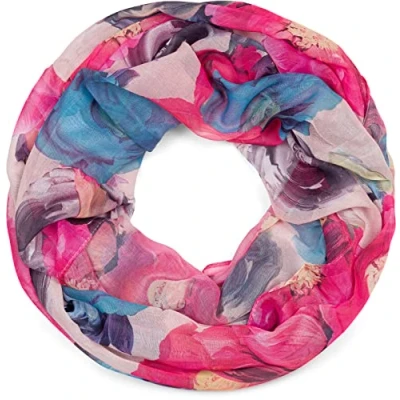 Image of styleBREAKER Ladies Loop Scarf with Colourful Floral Pattern, Lightweight Summery Tube multi coloured 01016217, Colour:Violet Green