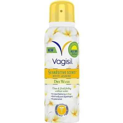 Image of Vagisil Scentsitive Scents Dry Wash Spray For Women, All Day Freshness, Hypoallergenic, Skin Friendly White Jasmine Scent, 125 ml