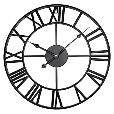 Image of Crystals Open Face Large Outdoor Garden Wall Clock, Giant Big Roman Numerals 60CM (Black)