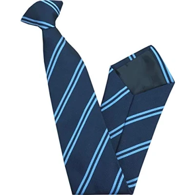 Image of Great British Tie Club Men&#039;s Adult Double Stripe Clip On Neck Ties (Navy &amp; Sky Blue)